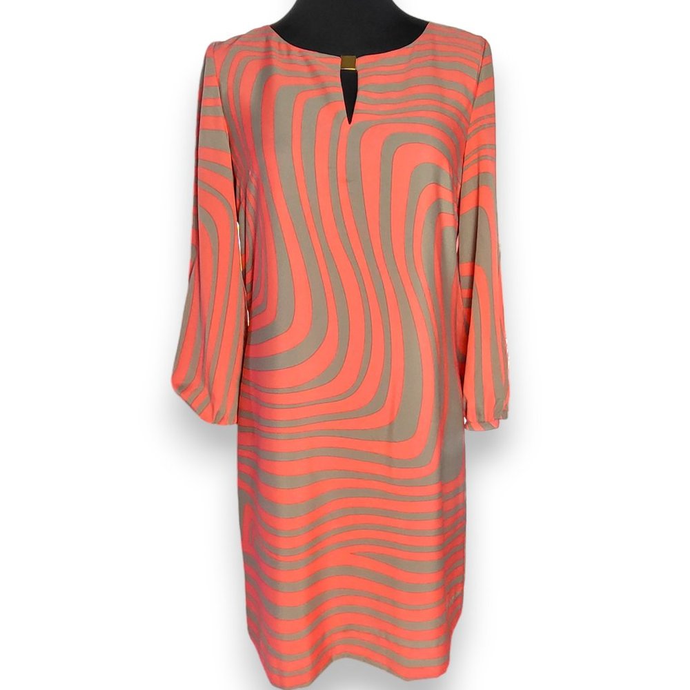 Tahara Long Sleeved Knee length midi zebra print shift dress  - Women's 4